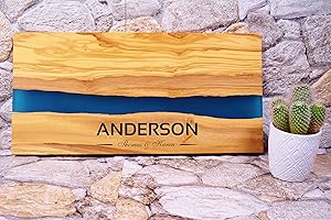 Live Edge Serving Board | Handmade Cutting Board | Serving Board for Birthday, Housewarming, Father Day | Epoxy Resin Laser E