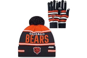 FOCO NFL unisex-adult Nfl Team Logo Adult Stretch Gloves With Big Wordmark Strip Pom Knit Hat Beanie Set