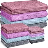 Preboun 12 Pcs Bath Towels and Washcloths 4 Sets Microfiber Bathroom Beach Pool Towel Set Quick Dry Coral Velvet Highly Absorbent for Fitness Sports Shower Travel Spa Hotel(4 Colors)