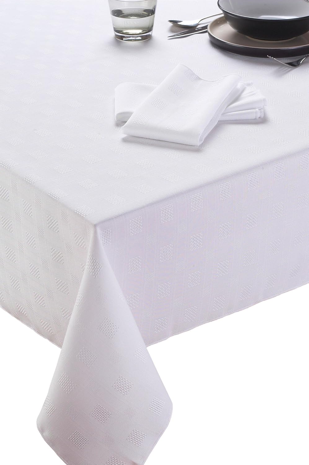 WHITE SCOTCHGARD 3M CHECK TABLE CLOTH TABLECLOTH 52" X 90" 132CM X
