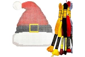 HOWIE'S NEEDLEPOINT Howie's Christmas Needlepoint Needlepoint Kits, 18CT Printed Embroidery Pattern Starter Kits, Stamped Patterns Canvas Kits(Christmas Hat,4x4inch)