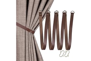 Home Queen Leather Curtain Tie Backs Attach to Wall, Outdoor Drape Holder Holdbacks Tiebacks with Wall Hooks, 4 Pack, Chocola