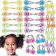 24pc Ponytailers Flower Twin Bead Ponytail Hair Elastics Collection - Flower-Shaped Bright Multicolored Twin Hair Beads Bauble Hair Ties Ponytail Holders, Kids Bobble Hair Tie Value Pack