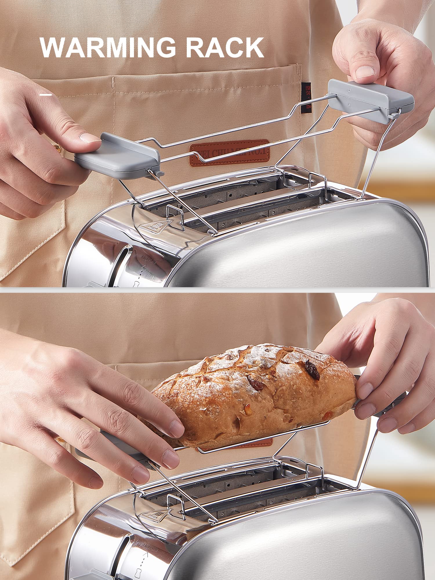 Yabano Retro Bagel Toaster - 2 Slice, 2 Extra Wide Slots, 7 Shade Settings, Defrost/Bagel/Cancel, Removable Crumb Tray, Stainless Steel, Silver