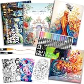 4Pcs Mindfulness Coloring Books for Women with 36 Dual Tip Colors Markers | Adult Coloring Book for Women Relaxation, Color Markers Set, Anxiety Relief Mindfulness Gift, Arts and Crafts Gifts for Women