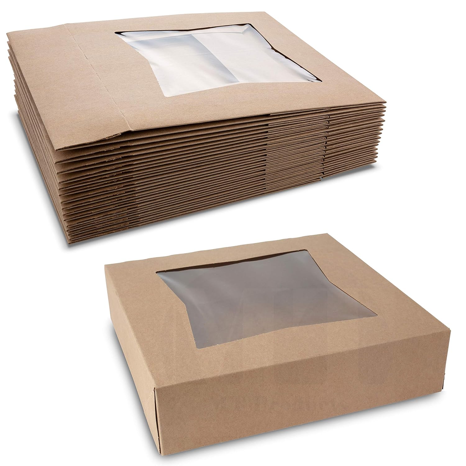 Beautiful Brown Kraft Colored Paperboard Pastry Bakery Box - Keep Donuts, Muffins, Cookies Safe - Unique Auto-Pop Up Feature & Clear Window for Visibility 10