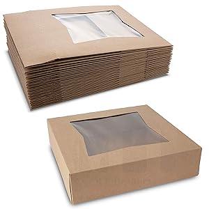 Beautiful Brown Kraft Colored Paperboard Pastry Bakery Box - Keep Donuts, Muffins, Cookies Safe - Unique Auto-Pop Up Feature & Clear Window for Visibility 10
