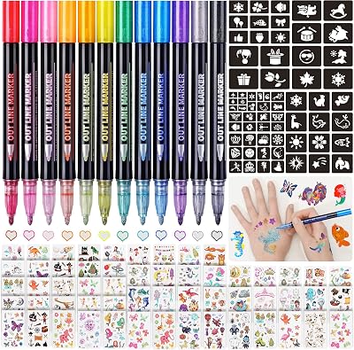 FACEGEM LONDON Glitter Tattoo Kit Kids Temporary Markers Stencils Party Gift