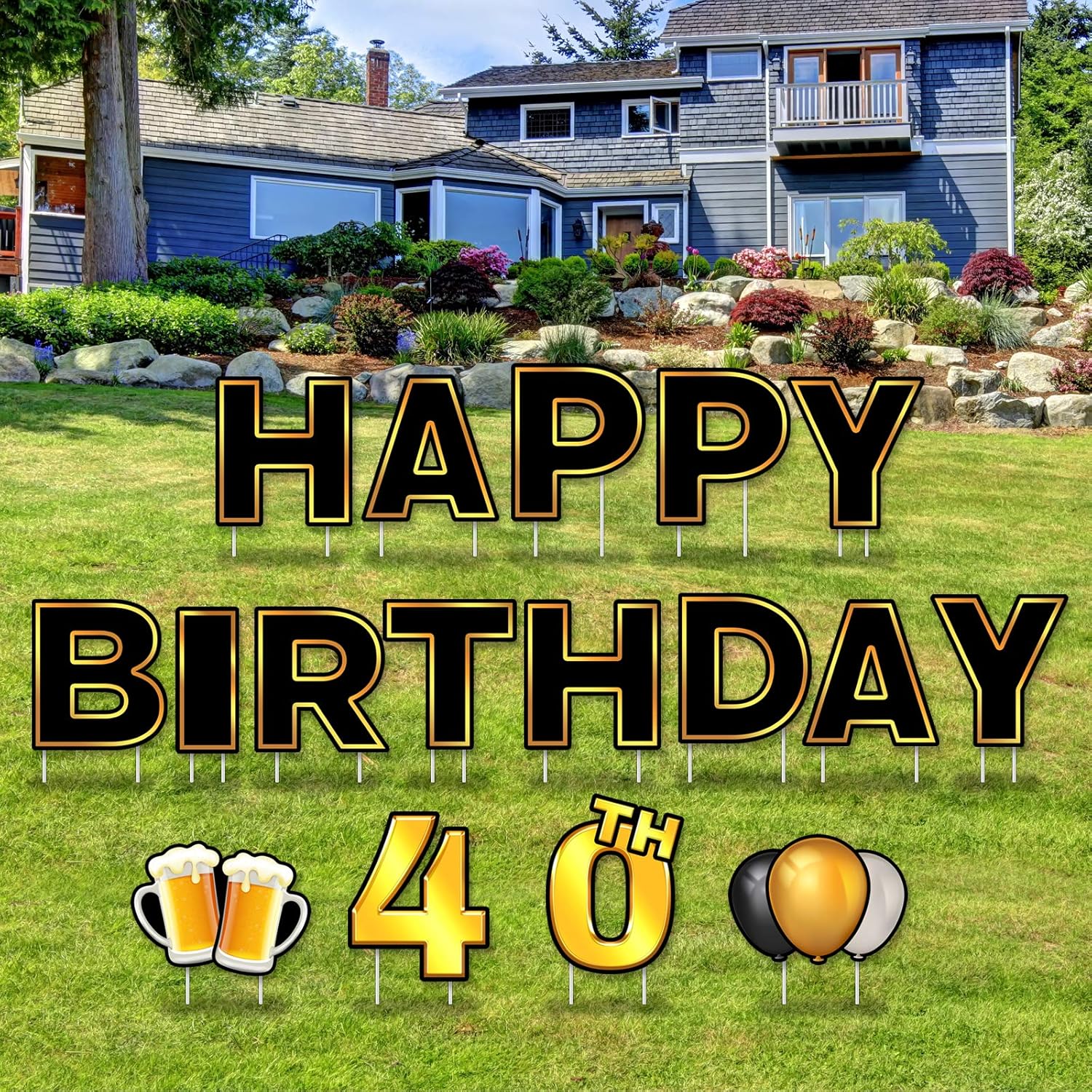 Greatingreat 17 Packs Happy 40th Birthday Yard Sign with Stakes Perfect Outdoor