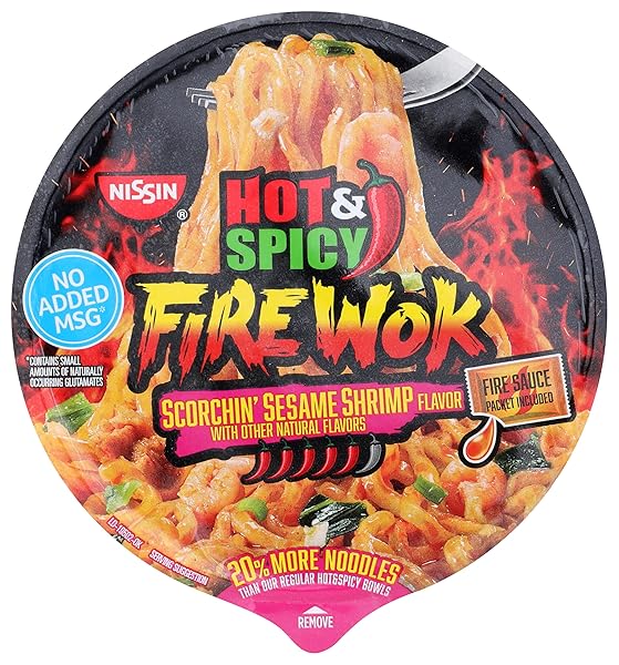 NISSIN HOT & SPICY FIRE WOK, SCORCHIN’ SESAME SHRIMP, 4.55 OUNCE (PACK OF 1)