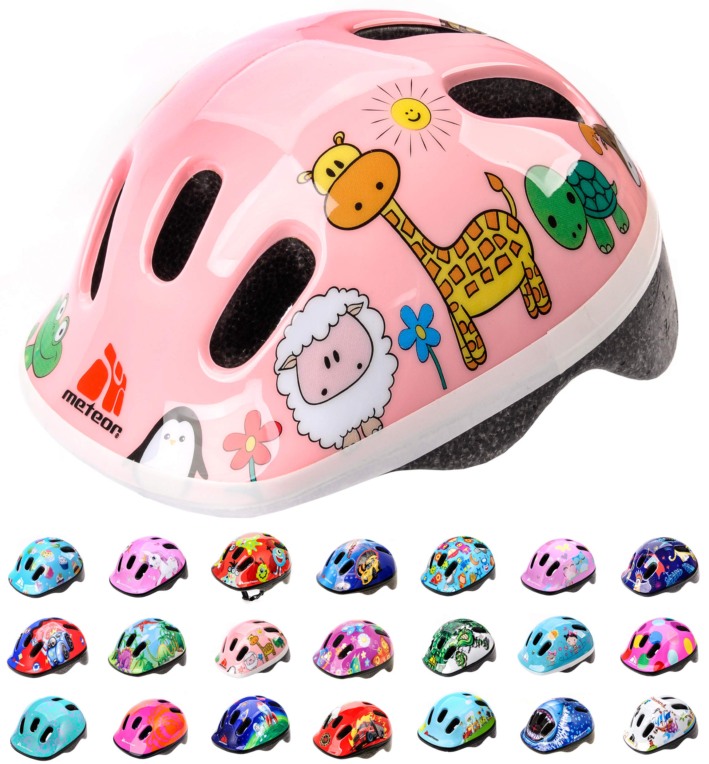 Meteor Kids Bike Helmet Animals S 48-52 cm, Toddler & Child Cycling Helmet, Lightweight Adjustable Scooter & Skate Helmet with Airflow Vents, Washable Padding, Safety Head Protection