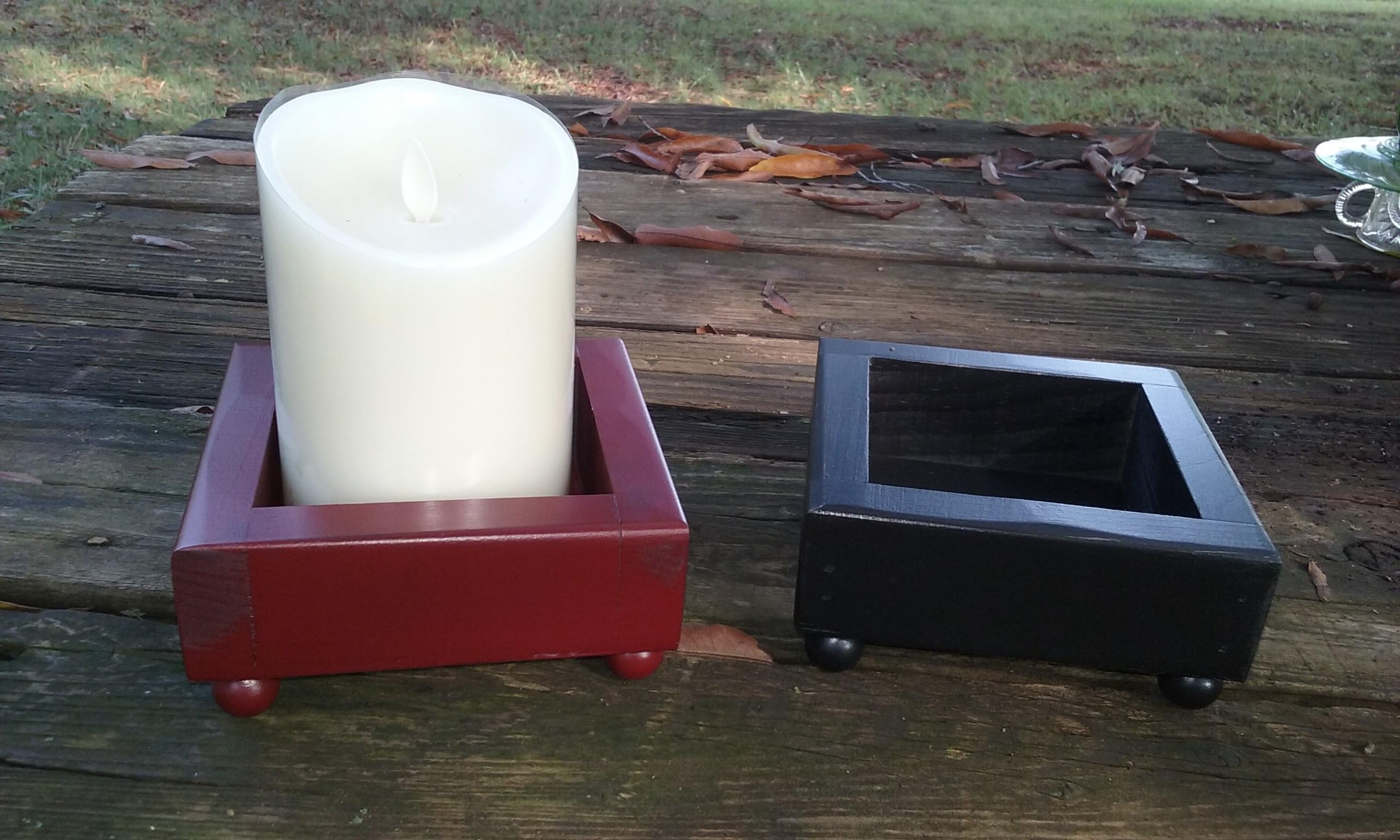 4"x4" Handmade Wooden Pillar Candle Tray with Ball Feet