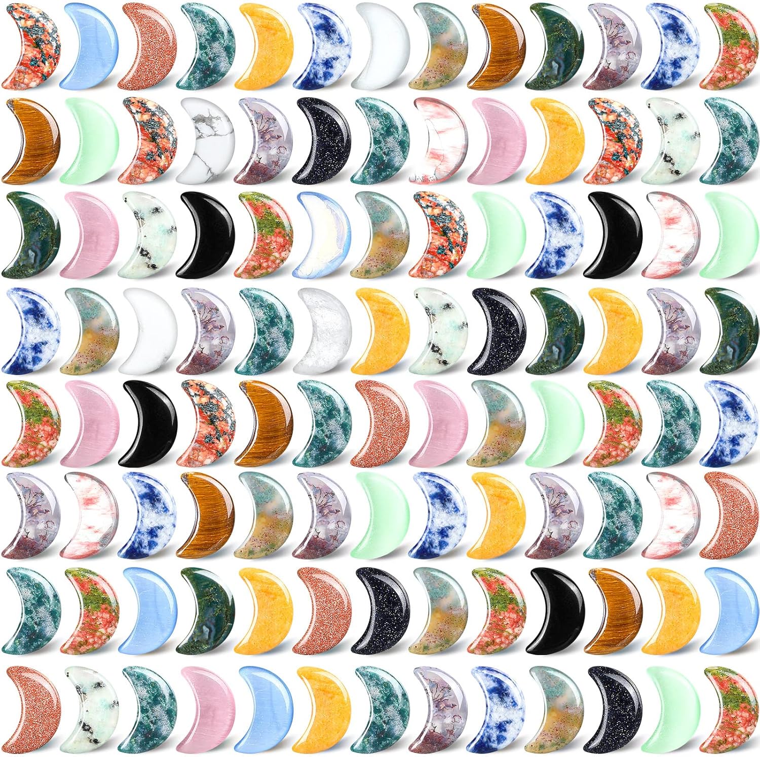 Indoor Fountains & Accessories - Nuenen 100 Pcs Moon Crystals Bulk Worry Stones Moon Reiki Stones Gemstones Bulk Thumb Polished Witch Stuff Moon Carved Pocket Palm Crystals for Meditation Divination Decor