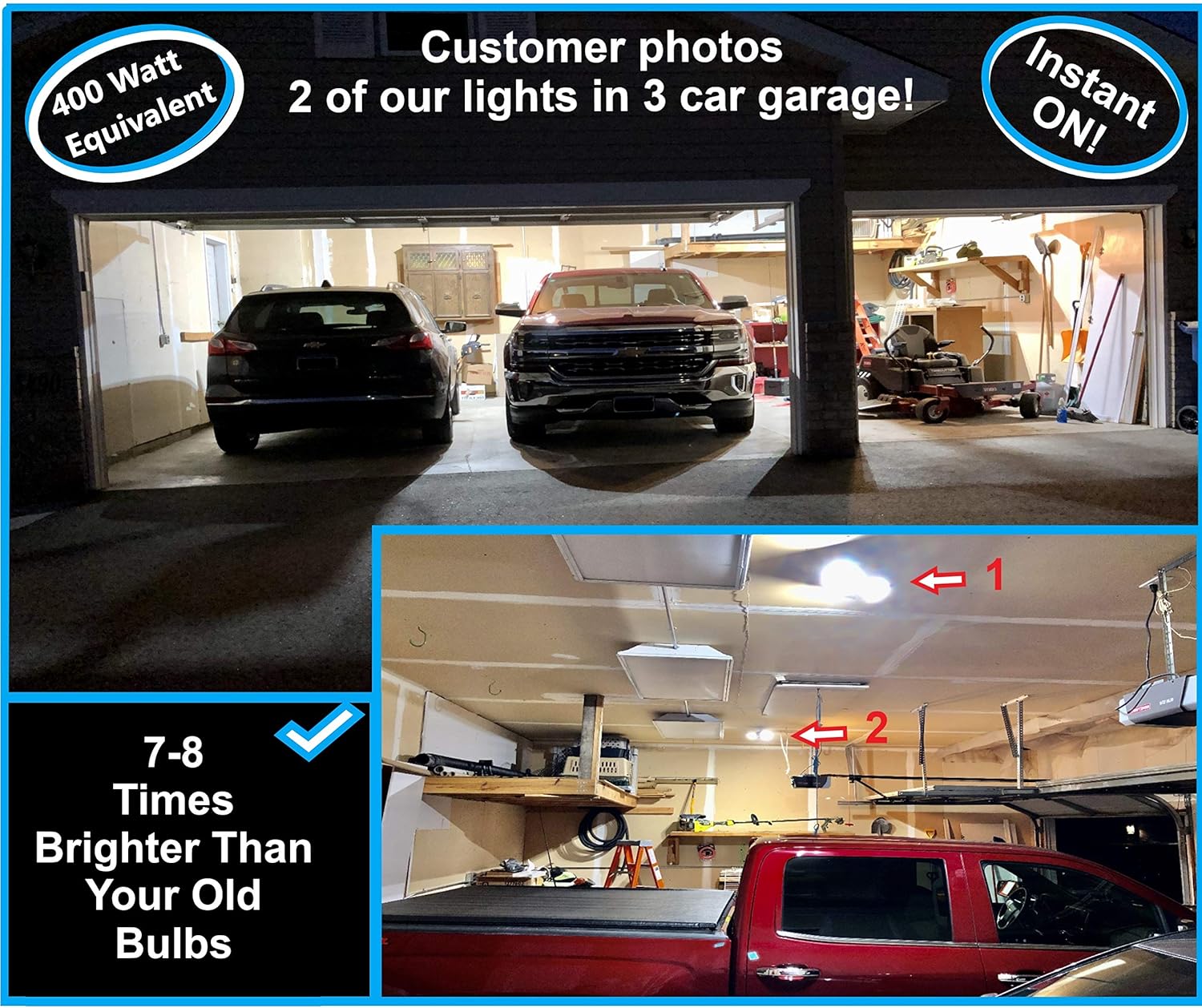 LED Garage Light -Premium 6000 Lumen Ultra Bright LED Lights - Triple Glow LED Light -Deformable LED Garage Lights - 400W Equiv-60W Work Light Fits E26/27 Base Garage Ceiling Light -My Workshop Genie - - 