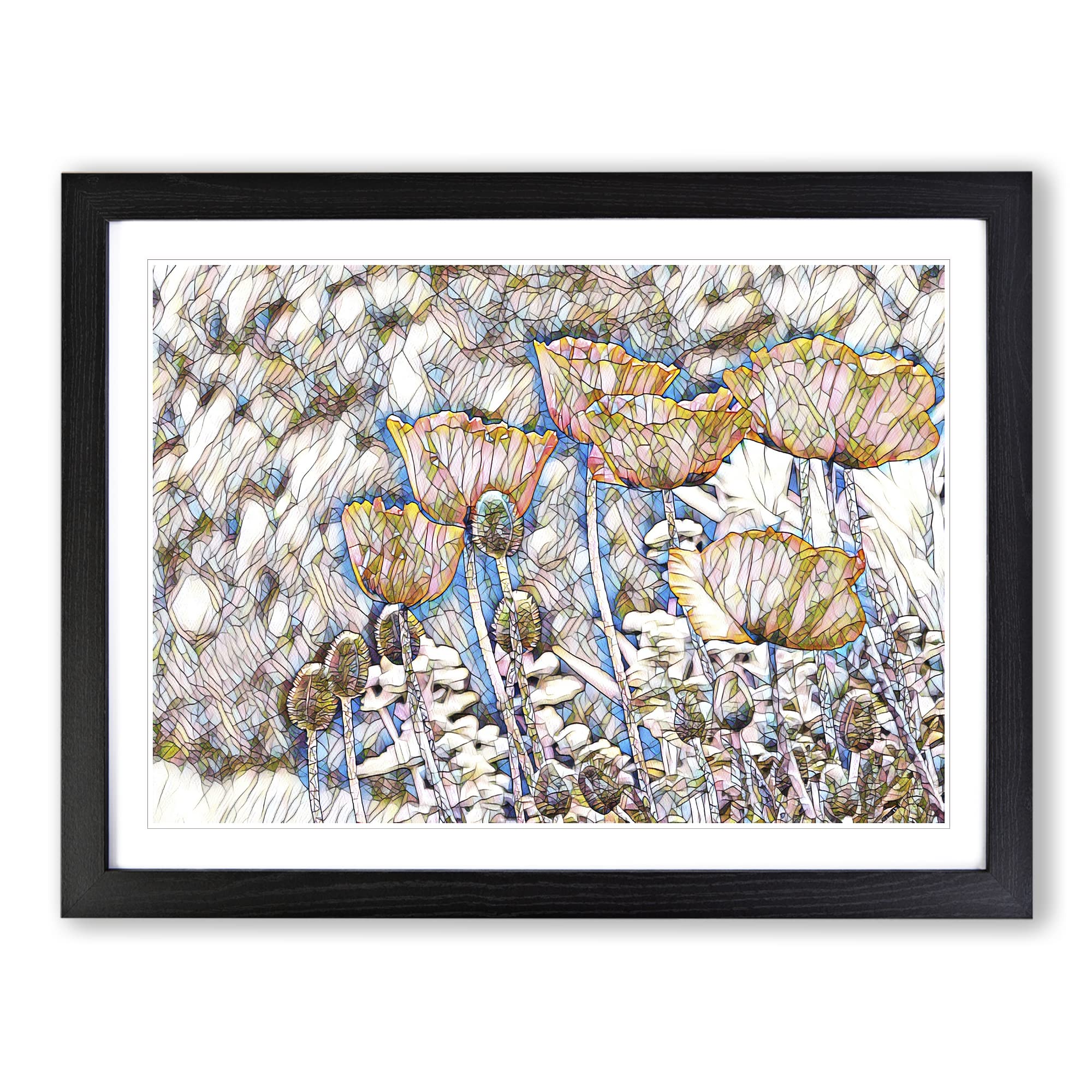 Red PModern OPpy Field Flowers No.7 Modern BG Framed Print | A4 Black Framed Wall Art | Ready to Hang | Modern Floral Picture | Living Room Bedroom Lounge Office