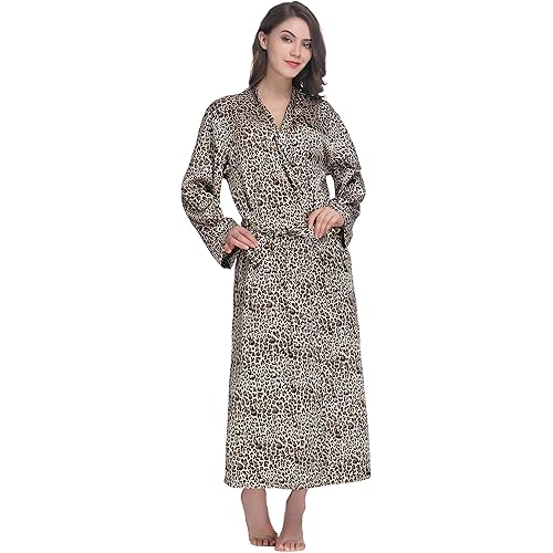 Lavenderi Women's Long Classic Satin Kimono Lounge Bathrobe Robe