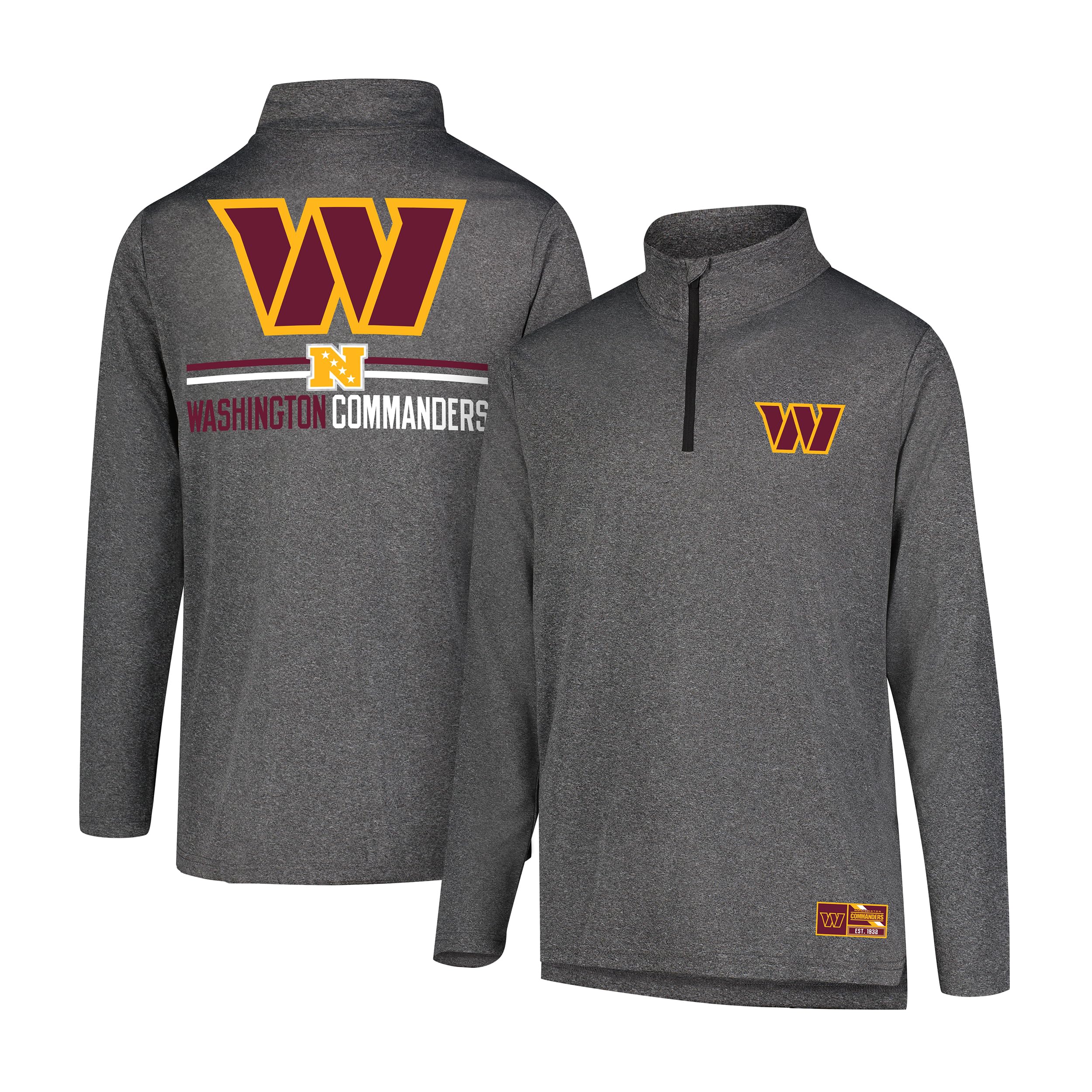 Ultra Game Adults NFL Official Super Soft Quarter Zip Long Sleeve T-Shirt, Washington Commanders, Heather Charcoal, Small Image