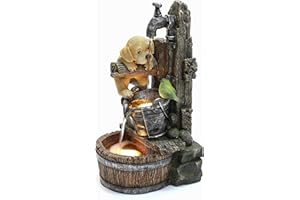 LUXENHÖME LuxenHome Water Fountain Outdoor, 25" Whimsical Puppy Dog Resin Outdoor Water Fountain with LED Lights, Decorative Garden Waterfall Fountains Indoor and Outdoor for Patio, Garden Decor