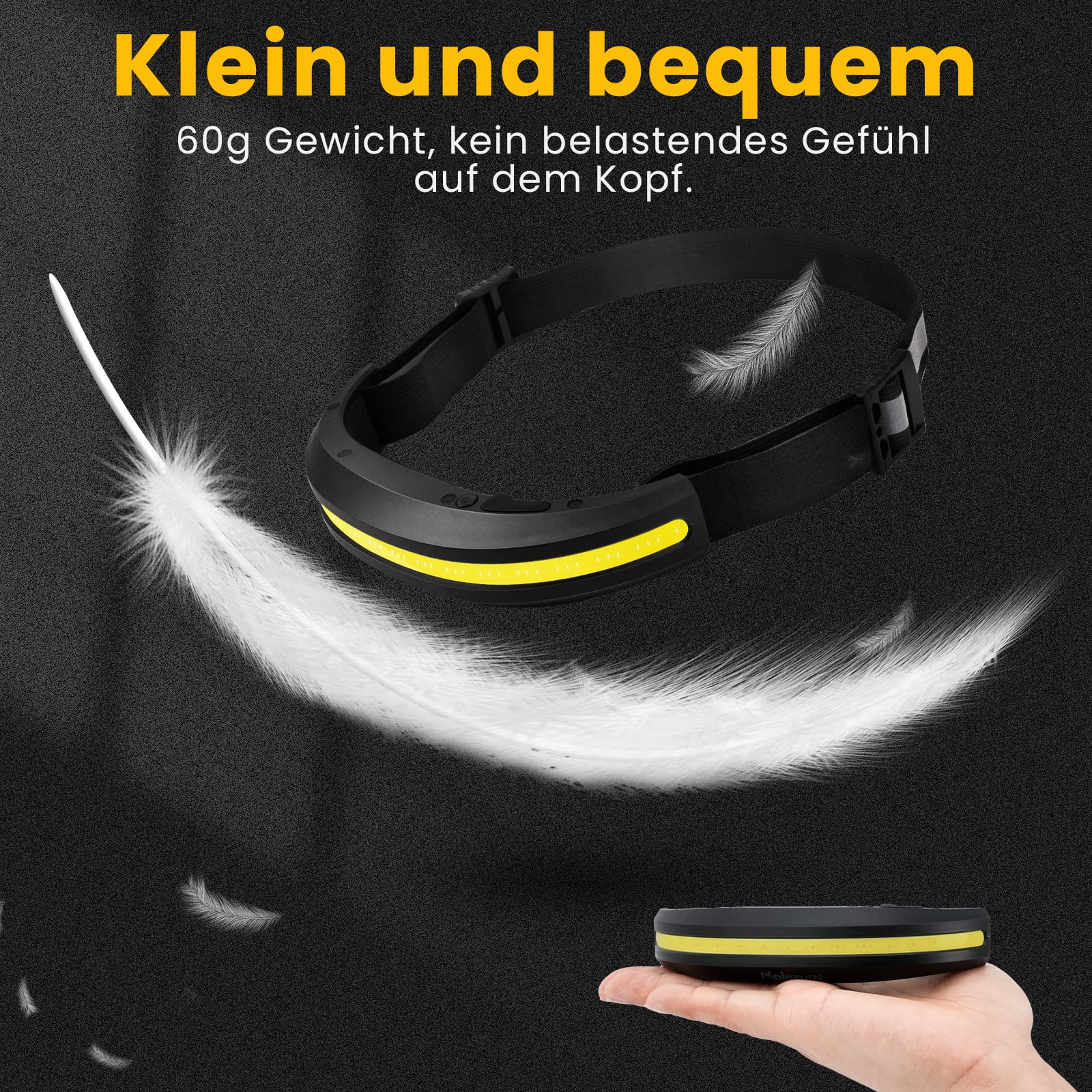 Nalezuns LED Stirnlampe, Wiederaufladbar, 230° Ultra Weitwinkel, IPX4 Wasserdicht, 4 Lichtmodi Stirnleuchte Scheinwerfer, Headlight für Joggen, Campen, Wandern & Outdoor 5