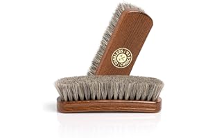 COBBLER'S CHOICE CO. FINEST QUALITY Premium Shoe Brush - Horsehair Shoe Brush - Concaved Handle for Premium Grip, Brown