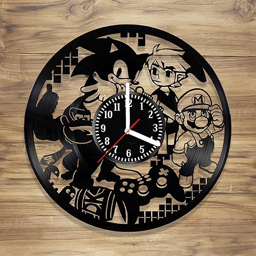 Amazon Com Computer Games Vinyl Wall Clock Super Mario Zelda Pac
