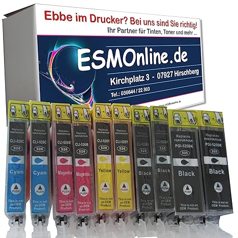 ESMOnline 10 komp. Canon Druckerpatronen zu Canon Pixma iP4850 iP4950 iX6550 MX715 MX885 MX895 MG5100 MG5150 MG5200 MG5250 MG