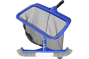 UNIPOOL Pool Brush Head & Fine Mesh Pool Skimmer Kit，17.5" Pool Brushes for Cleaning Pool Wall， Reinforced Frame Pool Net Leaf Skimmer Cleaning Tool with Deep Fine Nylon Mesh Net Bag for Fast Cleaning