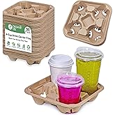 4 Cup Carrier Tray (50-Pack), No-Spill, No-Mess Disposable Holder, Biodegradable, Eco-Friendly for Delivery of Hot or Cold Drinks, Ideal To Go Carrier for Car Food Delivery