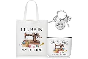 CJiangpo 3Pcs Sewing Tote Bag Canvas Bag with Keychain, Funny Quilting Gifts for Seamstress Women Sewing Lovers Mom, I'll Be In My Office Cosmetic Organizer Makeup Pouch Mother's Day Christmas Gift