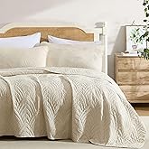 HLC.ME Weston - 3 Piece Full Queen Size Quilt Set, Lightweight Queen Bedspread Coverlet Set (Full/Queen, Beige)