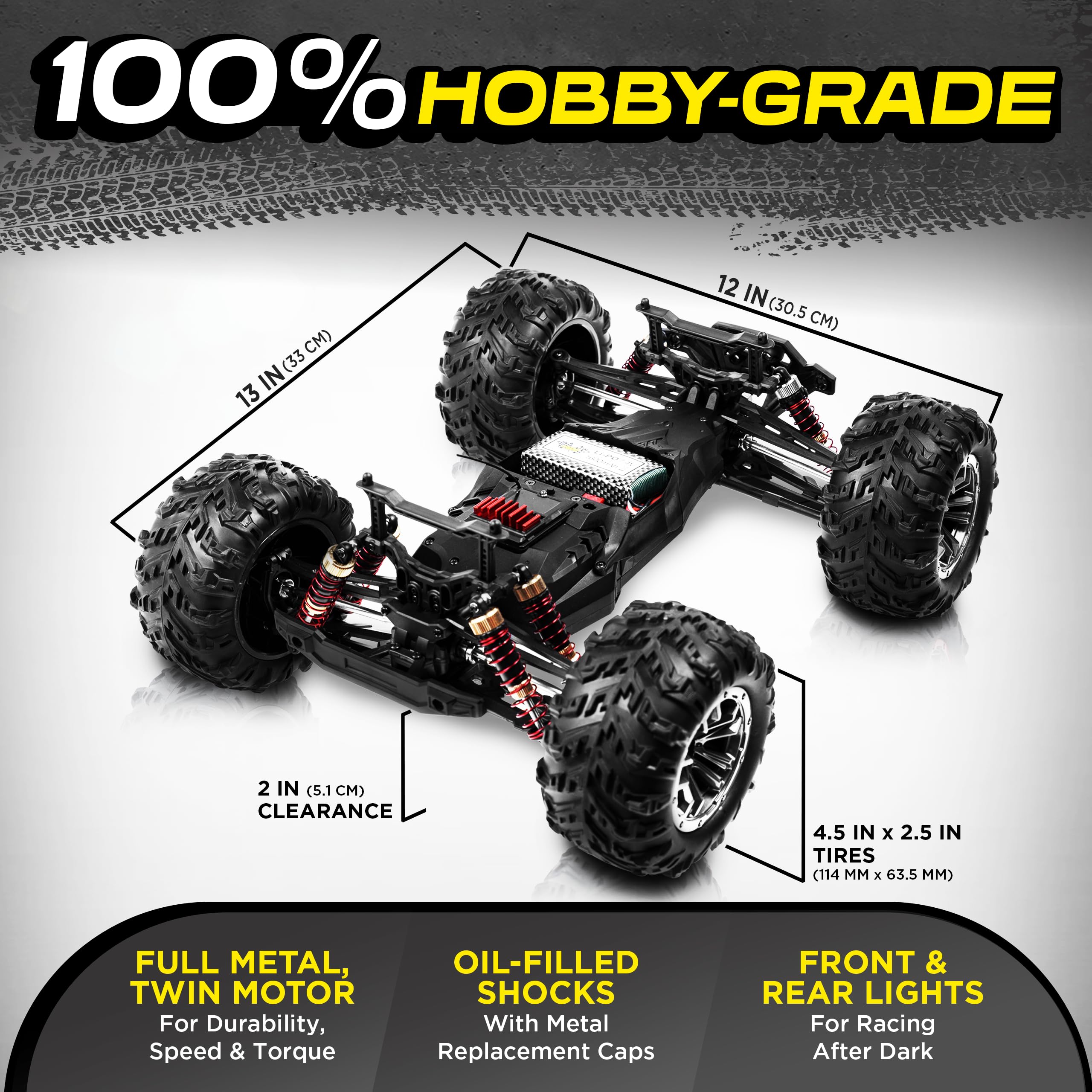 LAEGENDARY Remote Control Car, Hobby Grade RC Car 1:10 Scale Brushed Motor with Two Batteries, 4x4 Off-Road Waterproof RC Truck, Fast RC Cars for Adults, RC Cars, Remote Control Truck