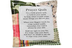 RONDURE Prayer Quilt with Cross Inside Mini Pocket Prayer Quilt Squares with Poem Patches Scripture Handmade in Malaysia, Religious Christian Gifts for Women Mother's Day Sympathy Pastor Appreciation Gifts