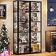 idhhco 5 Tier Curio Display Cabinet, Display Cabinet with Acrylic Glass Door, Collectibles Toy Organizers Rack & Display Shelf, Kids Bookcase for Bedroom, Reading Nook, Toddler's Room, Bamboo