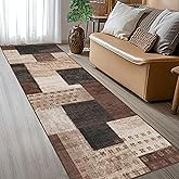 QDUIDU Modern Geometric Patchwork Indoor Runner Rug for Living Room, Chocolate 2'x 6' Rug Rockwood Collection Hardwood Floors Decor for Bedroom, Brown Throw Carpet for Office Entryway Dining Room