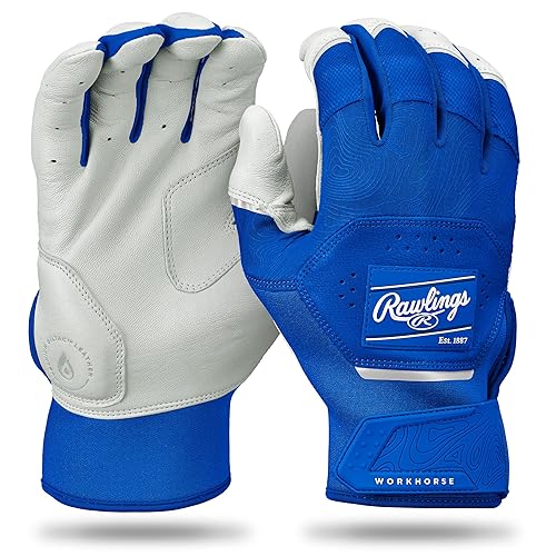 Rawlings | Adult Workhorse Baseball Batting Gloves | White/Royal | XLRG