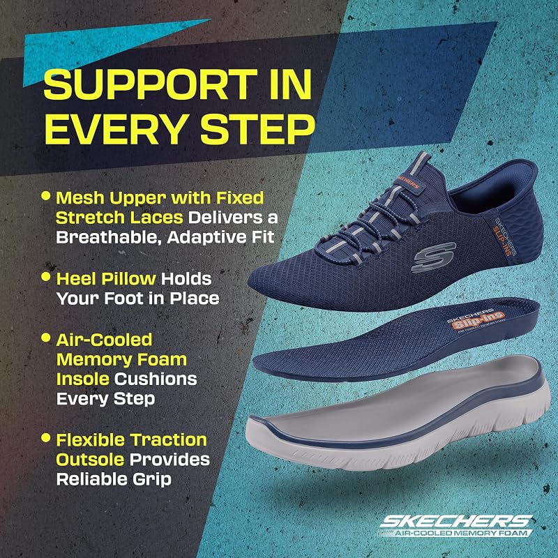 Skechers Summits High Range, Ténis Masculinos, Navy Mesh Trim, 43 EU