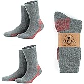 GoWith 2 Pairs Hiking Alpaca Wool Crew Socks for Men & Women, Merino Wool Full Cushioned & Terry Cozy Fuzzy Socks