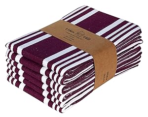 Urban Villa Kitchen Towels, Trendy Stripes,100% Cotton Dish Towels,Mitered Corners, (Size: 20X30 Inch), Wine/White Highly Absorbent Bar Towels & Tea Towels - (Set of 6)