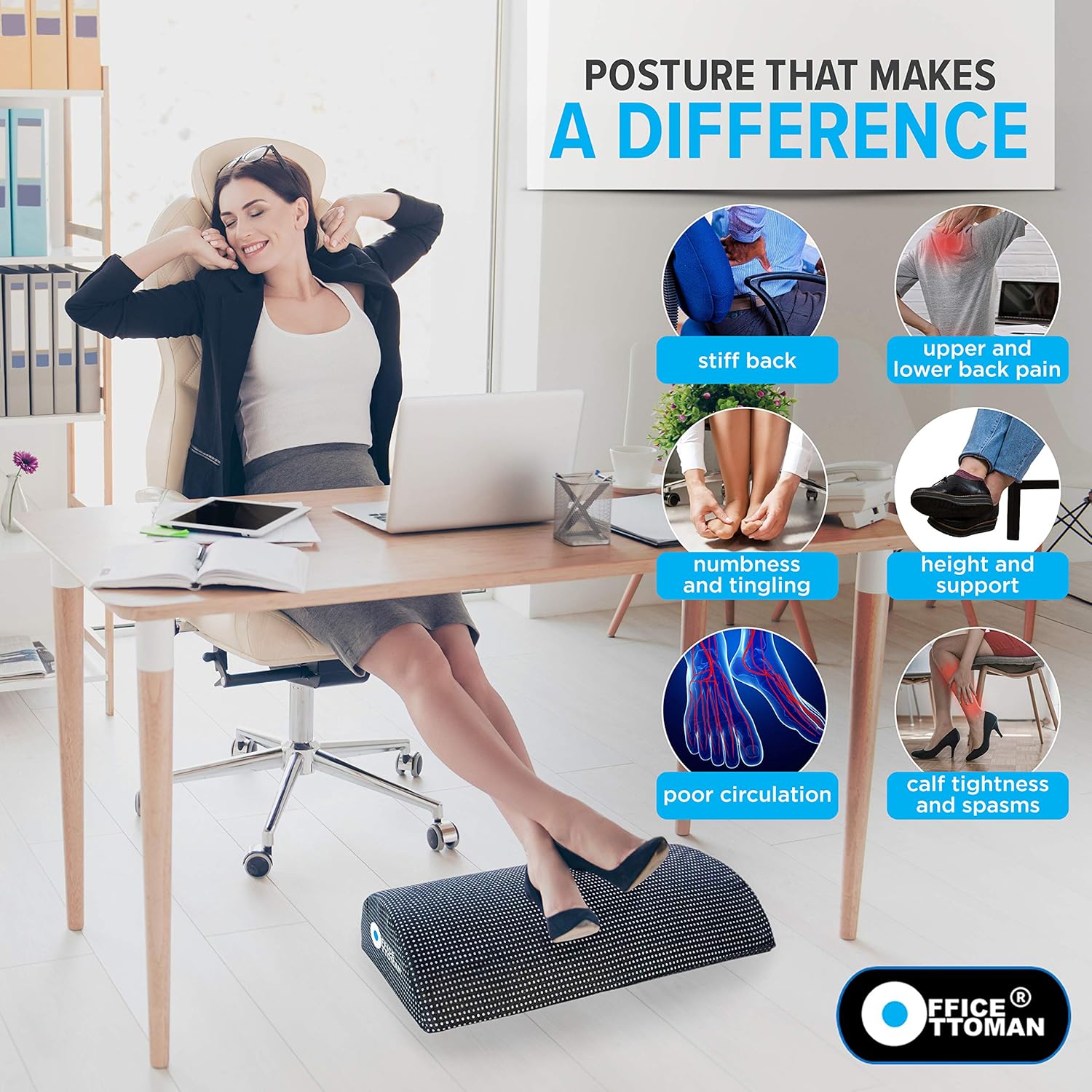 Office Ottoman Foot Rest Under Desk, Best Desk Foot Rest and Foot Stool Under Desk, Excellent Leg Clearance Under Desk Ergonomic Footrest : Office Products