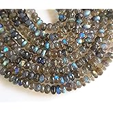 RARE GEMSTONE Natural Labradorite Flashy Fire Faceted Rondelle Beads, Stunning Blue Fire Rainbow Effect Gemstone for Jewelry Making, Size: 7-8mm On 10-Inch Strand