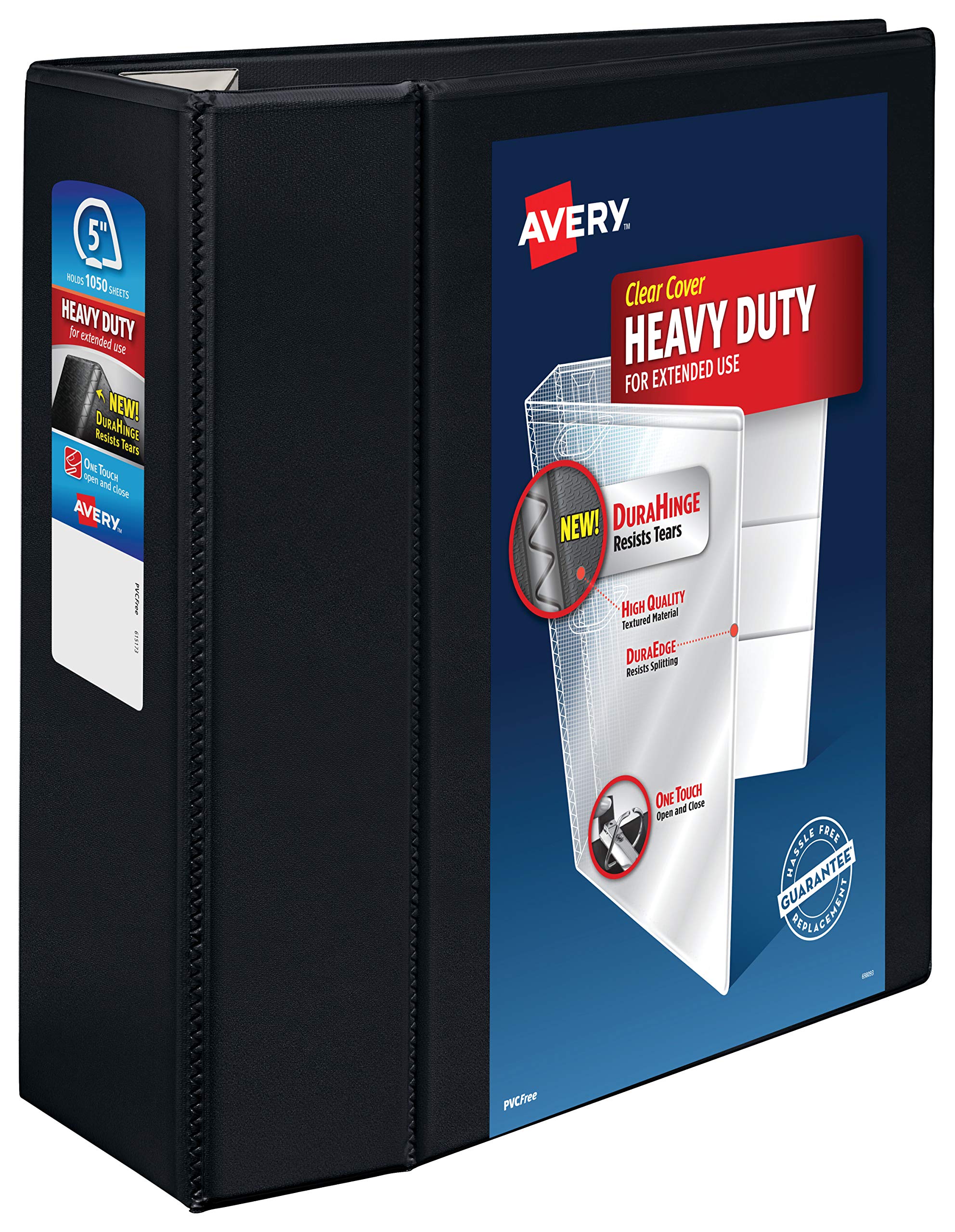 Avery Heavy Duty View 3 Ring Binder, 5" One Touch EZD Ring, Holds 8.5" x 11" Paper, 1 Black Binder (79606)