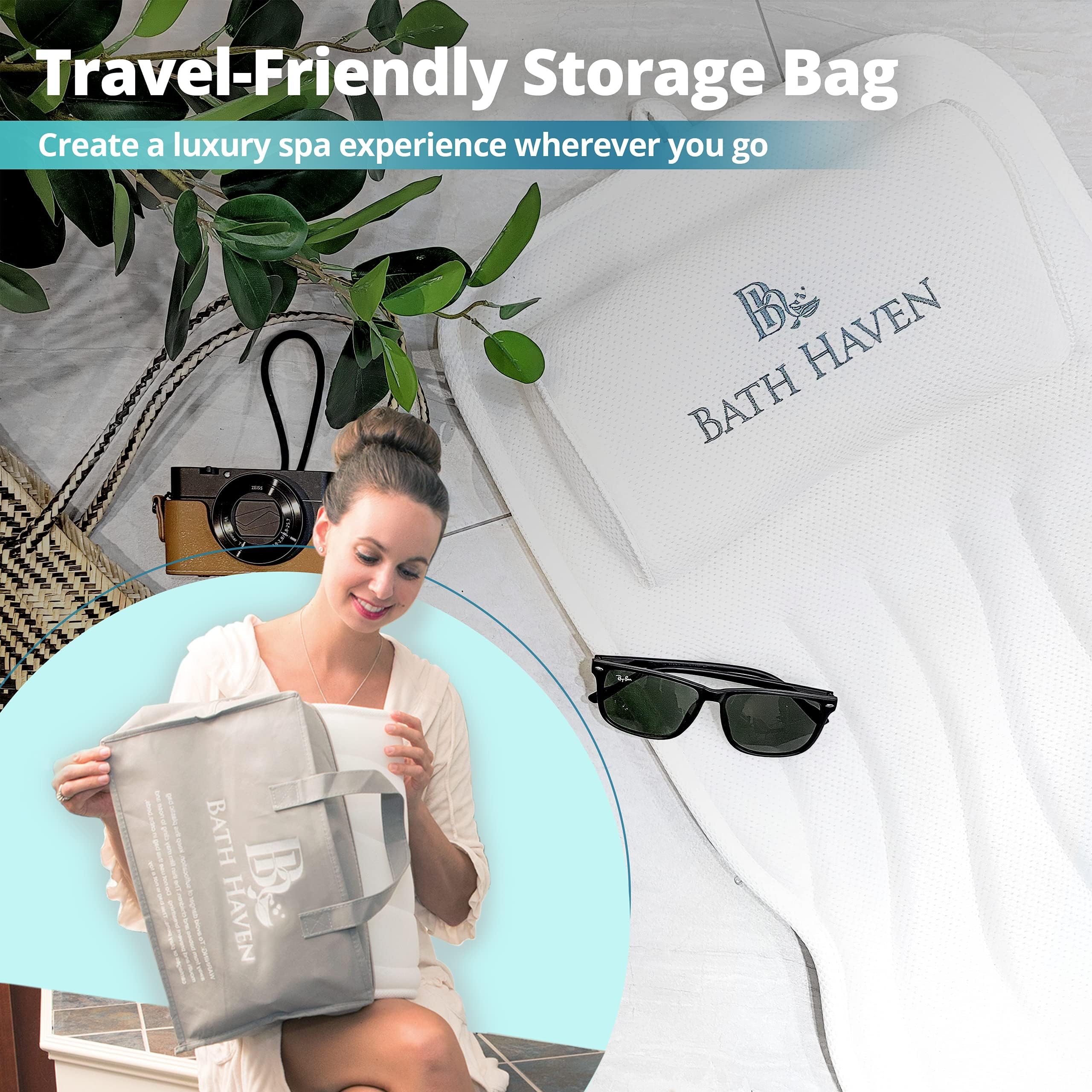 Bath Pillow for Tub, Full Body Bathtub Pillow and Mat for Head, Neck and Back Support, Relaxing Spa Cushion Head Rest and Mat for Tub Jacuzzi, Luxury Bathtub Accessories for Women and Men Quick Drying