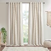 INK+IVY 100% Cotton Boho Window Curtain, Single Panel, 50x84 Ivory | Tufted Chenille Stripe Curtains for Bedroom &amp; Living Room, Light Filtering Privacy Window Treatment, Rod Pocket Top Drape