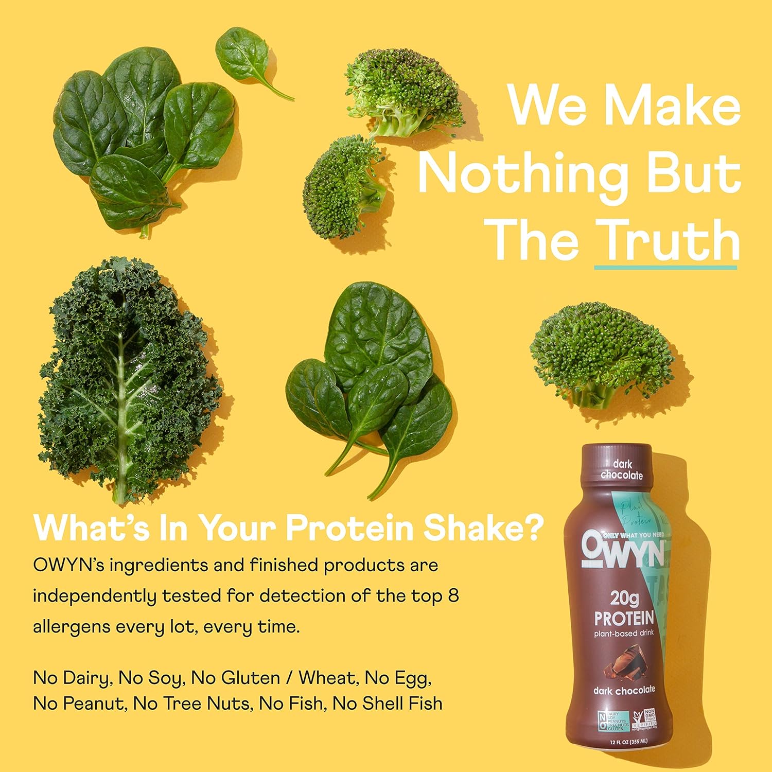 OWYN - 100% Vegan Protein Shakes | Dark Chocolate, 12 Fl Oz (Pack of 12) | Dairy-Free, Gluten-Free, Soy-Free, Tree Nut-Free, Egg-Free, Allergy-Free, Plant-Based : Grocery & Gourmet Food