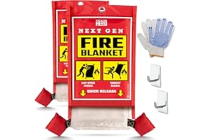 JustInTime Hero Emergency Fire Blanket for Home & Kitchen, Office/Outdoors - The Only Throwable Blanket with Weighted Corners, Fire Extinguisher Blanket, Includes Fireproof Gloves & Hang Hooks (2)