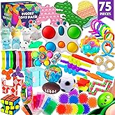 75 pcs Fidget Toys Kids Pack - Pinata Stuffers, Party Favors, Classroom Stress Relief Prizes - Treasure Chest Goody Bag with 