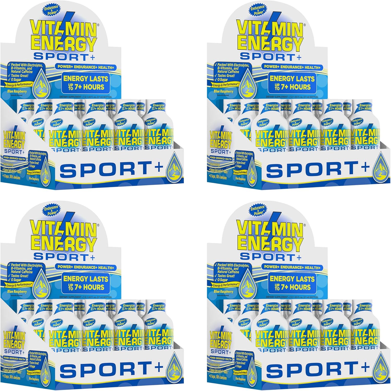 (48 Pack) VitaminEnergy™ Sport+ Energy Shots, Lasts up to 7+ Hours, Blue Raspberry Energy Drink With Electrolytes, Vitamin Supplements, Natural Caffeine, and Energy Boosting Keto Drink, 1.93 fl oz Ea.: Health & Personal Care