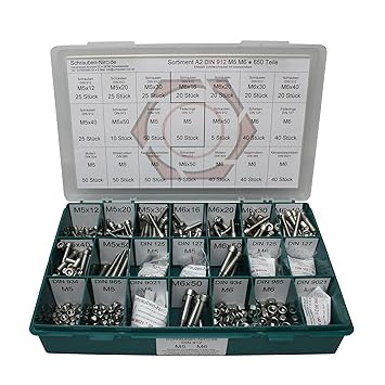 Sortiment M5 + M6 DIN 912 Edelstahl A2 (V2A) Zylinderschrauben (Innensechskant) - Set bestehend aus Schrauben, Unterlegscheib