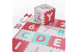 HURSROOR 36PCS Foam Floor Tiles Interlocking Puzzle Foam Tiles for Kids Soft Baby Play Mat, 12"x12" Large Educationa Jigsaw Foam Floor Mats for Playroom, Nursery, Gym (D)