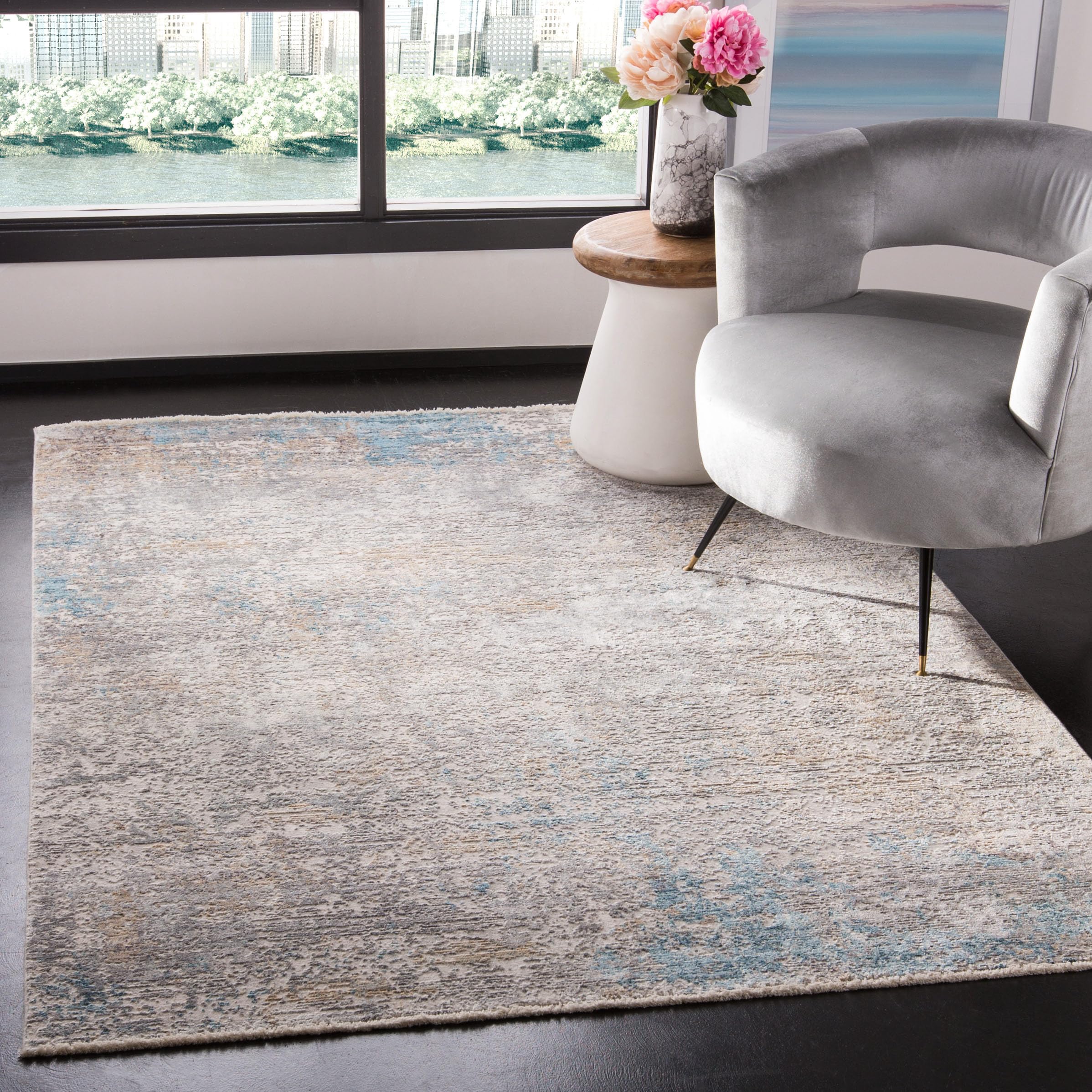 Safavieh Dream Collection Contemporary Rug for Living Room Dining Room Bedroom Short Pile Grey and Multi 3ft x 60 Inch